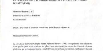 Le parti Fanmi Ayisyen Reveye (FAR) appelle le DG de la PNH, Frantz Elbé à assumer ses responsabilités face aux violences des gangs armés à Canaan et à Source Matelas sur la Route Nationale #1